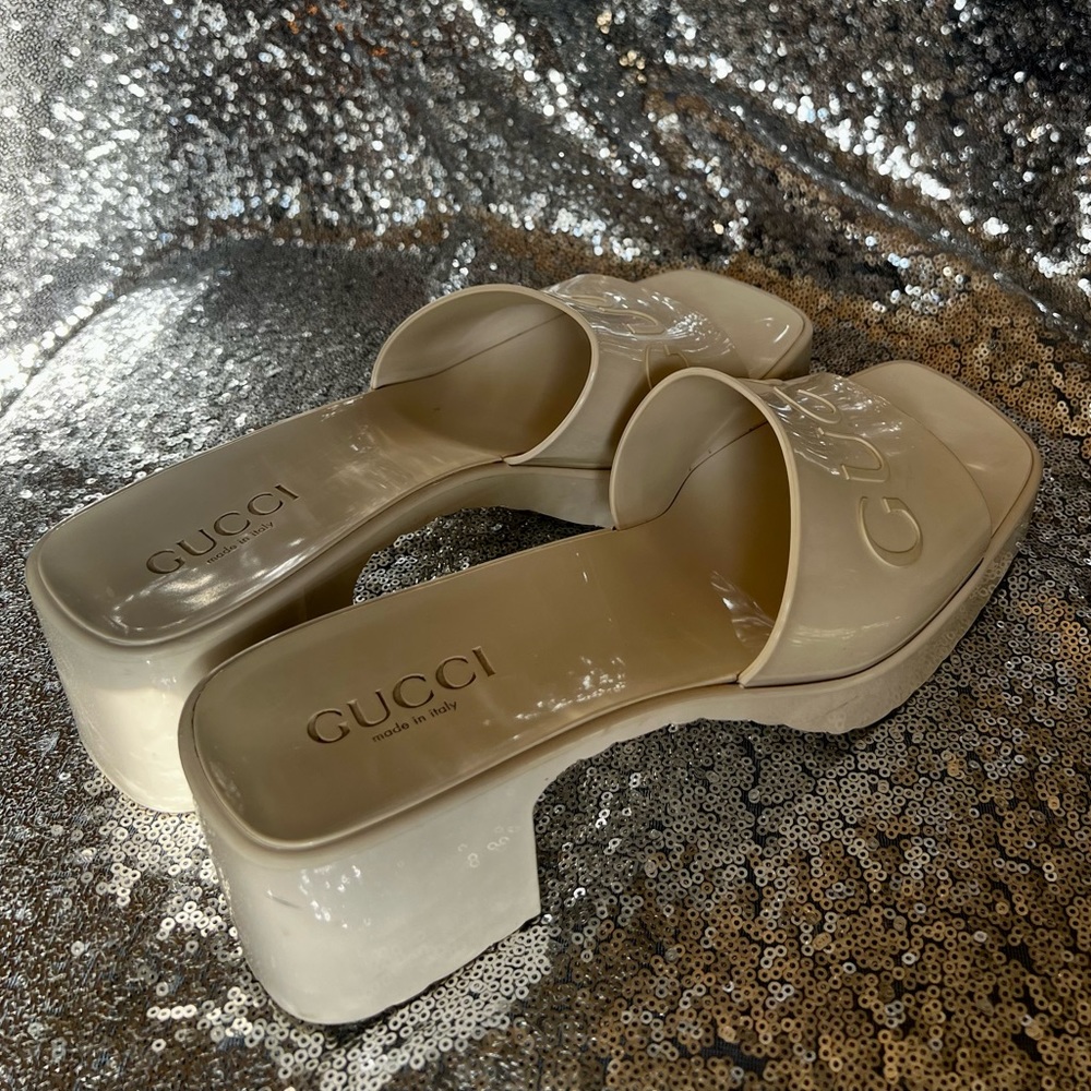 White Gucci Rubberized Sandals